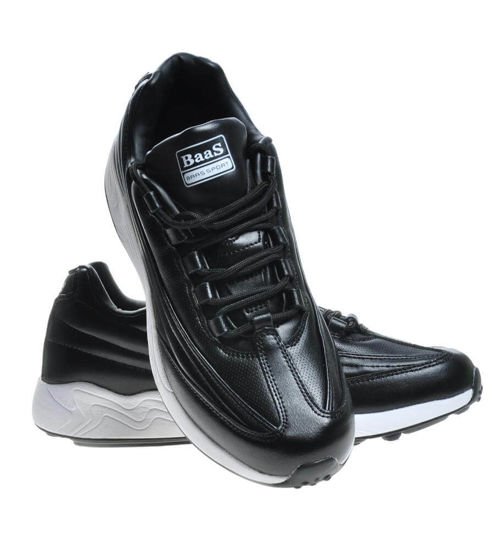Wygodne czarne buty sportowe z wiązaniami /F2-1 4437 S272/