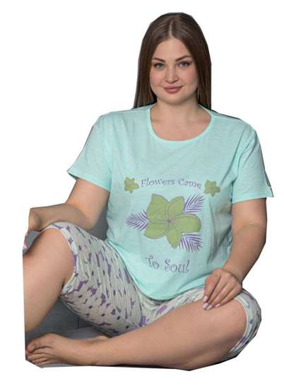 Kolorowa damska piżama Flowers Size Plus /H2-K45 P1 S198/