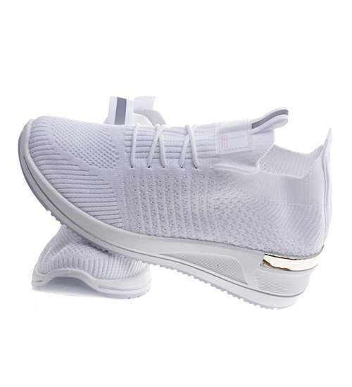 Białe damskie trampki sneakersy na koturnie /F1-2 13185 T395/