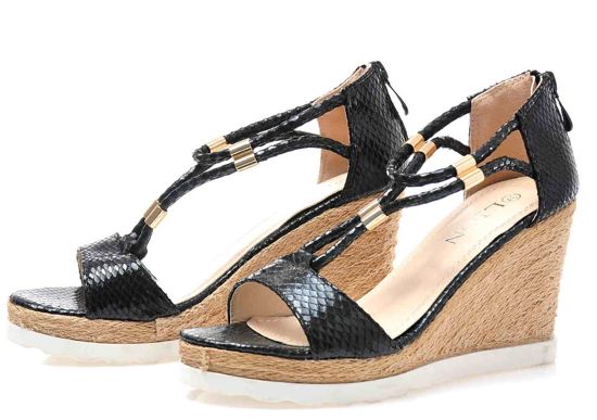 Sandały damskie espadryle na koturnie CZARNE /G9-3 1843 S128/