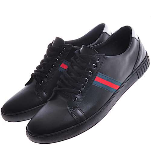 Czarne sportowe buty męskie z naturalnej skóry /G10-3 10940 S112/