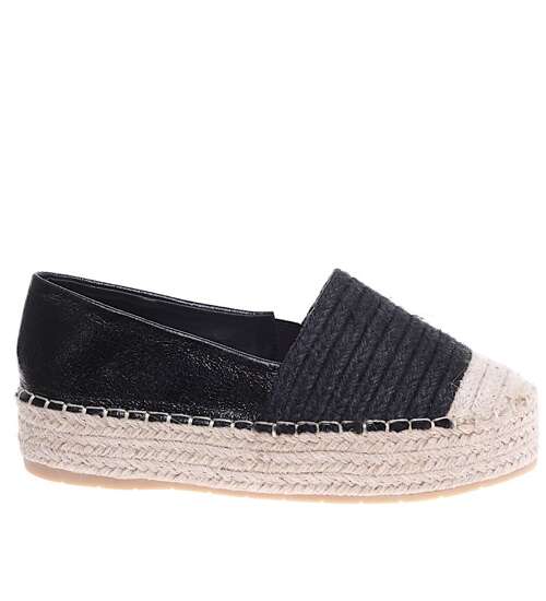 Czarne damskie espadryle na platformie /E7-3 15910 T188/