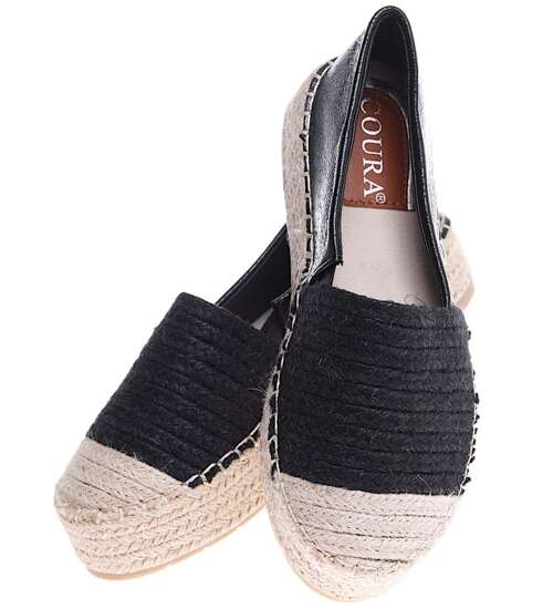 Czarne damskie espadryle na platformie /E7-3 15910 T188/