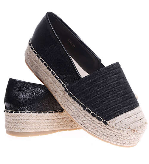 Czarne damskie espadryle na platformie /E7-3 15910 T188/