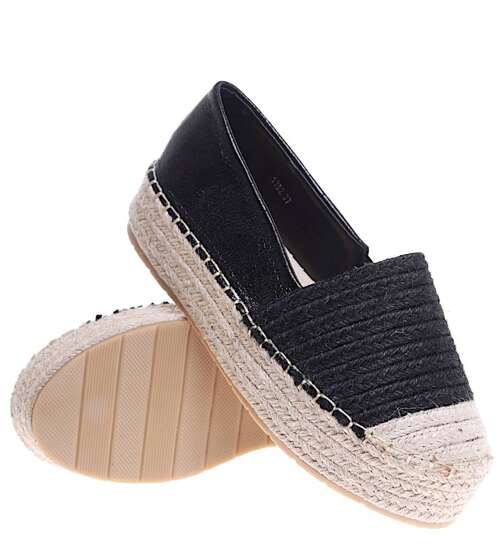 Czarne damskie espadryle na platformie /E7-3 15910 T188/