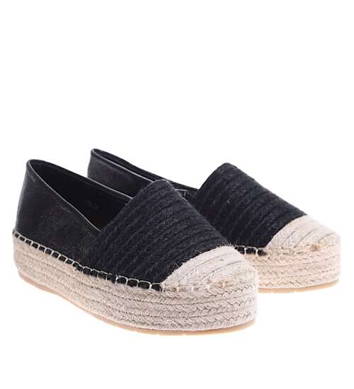 Czarne damskie espadryle na platformie /E7-3 15910 T188/