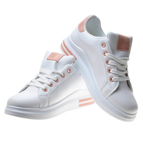 Sznurowane białe buty sportowe z różowymi dodatkami /XX 4746 S472/