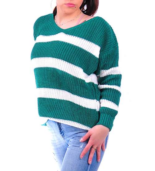 Zielony sweterek w białe paski /G11-1 UB273 U107/