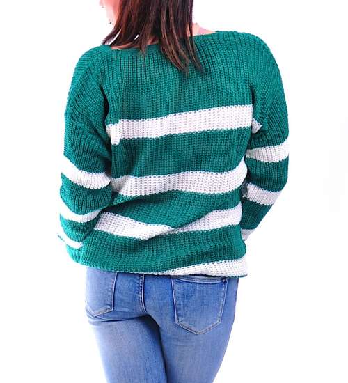 Zielony sweterek w białe paski /G11-1 UB273 U107/