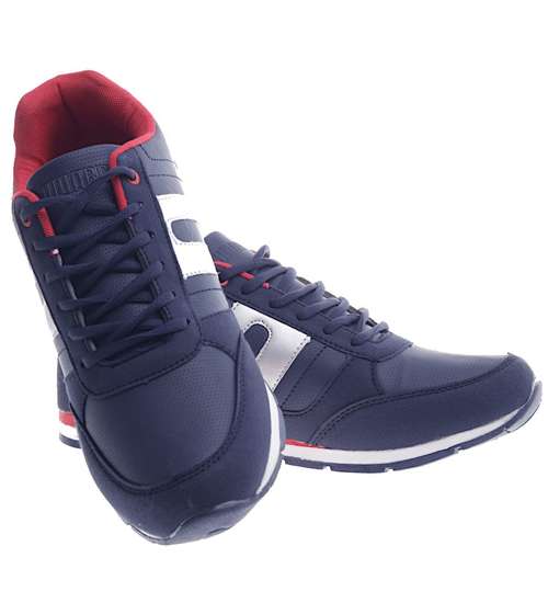 Sznurowane męskie buty sportowe Granatowe /C5-1 13116 T489/
