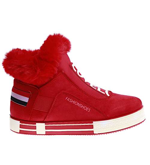 Czerwone ocieplane sneakersy damskie /G6-3 15230 T296/