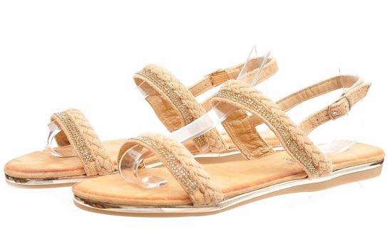 Zamszowe sandały damskie na płaskim obcasie CAMEL /B7-1 2135 S192/