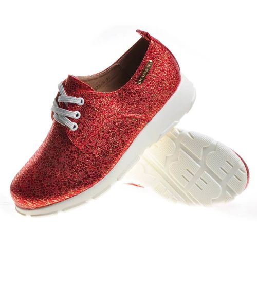 Wiązane czerwone buty damskie vintage /D7-3 4684 S105/