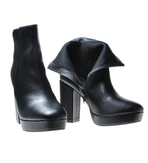 Eleganckie botki na słupku obuwie dla kobiet CZARNE  /D9-3 6610 S396/