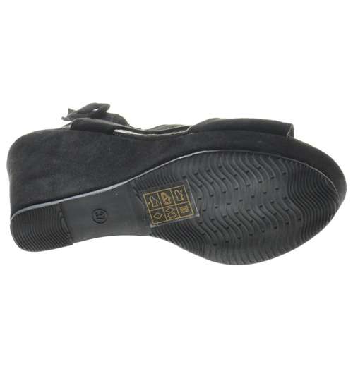 Czarne sandały damskie na koturnie i platformie /G6-2 8084 S304/