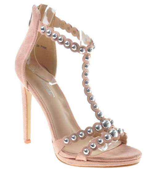 Damskie różowe sandały na szpilce /D8-2 8077 S199/