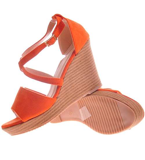 Pomarańczowe sandały na koturnie i platformie /C3-3 12002  T290/