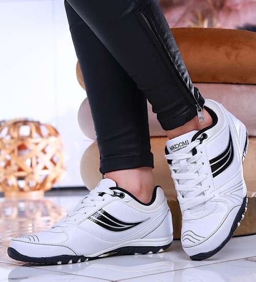 Sznurowane sportowe białe buty damskie /C2-3 13998 S253/