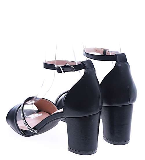 Przepiękne czarne sandały na grubym obcasie /F6-2 14200 S598/