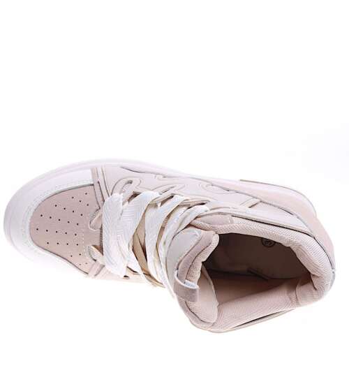 Sznurowane ciemno beżowe trampki sneakersy na niskim koturnie /D8-3 15777 D430/