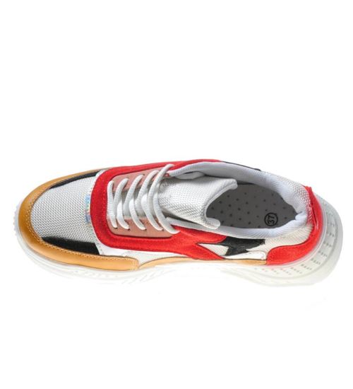 Zamszowe buty sportowe na platformie White-Red /B2-2 6097 S395/