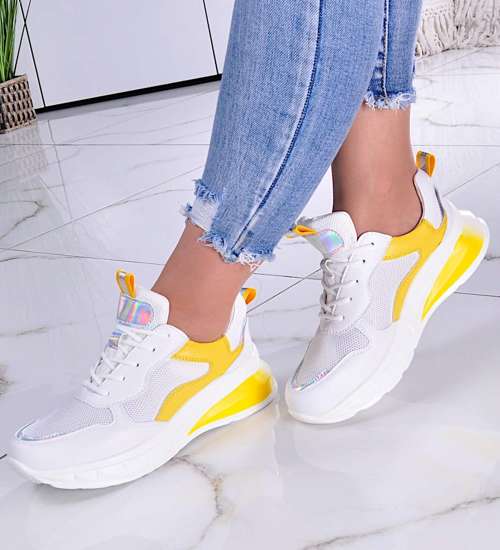 Białe żółte buty sportowe /D8-2 11521 T297/