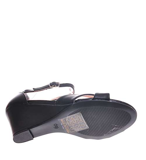 Czarne sandały damskie na koturnie /B4-3 11757  T392/