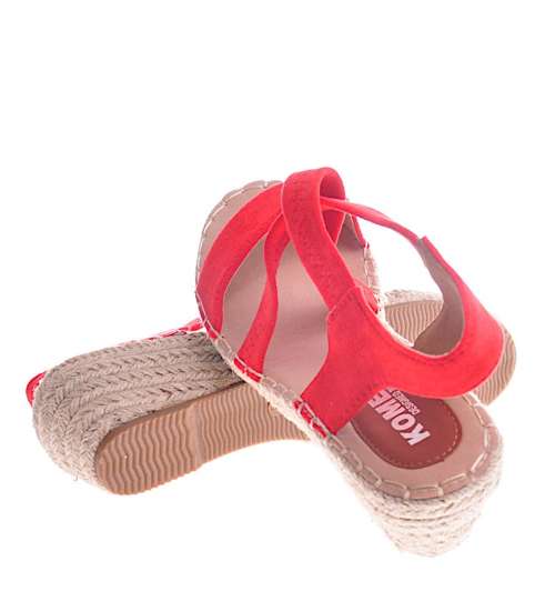 Sandały damskie espadryle na koturnie czerwone  /G10-3 11986 T230/