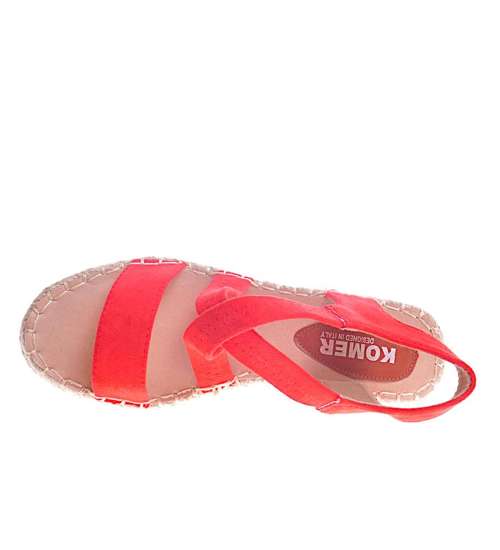 Sandały damskie espadryle na koturnie czerwone  /G10-3 11986 T230/