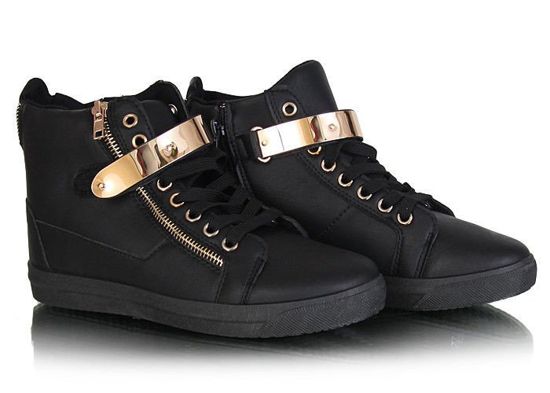 Płaskie sneakersy ze złotymi elementami /F6-3 W99 tx235/ Czarny