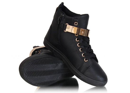 Płaskie sneakersy ze złotymi elementami /F6-3 W99 tx235/ Czarny