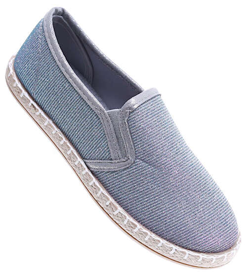 Blyszczące szare tenisówki espadryle /F2-2 15723 T0-86/