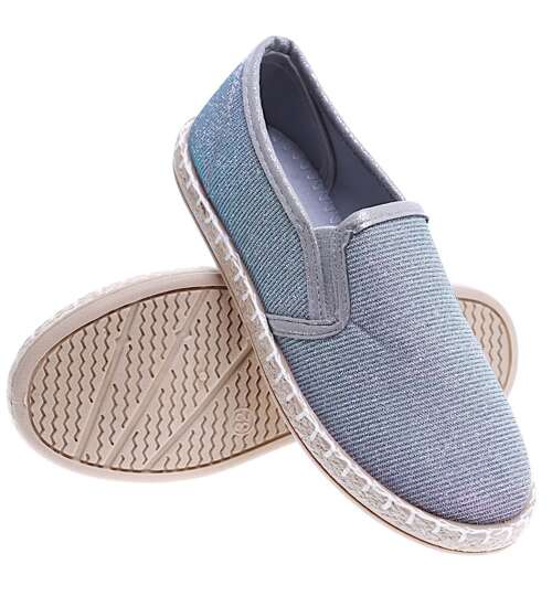 Blyszczące szare tenisówki espadryle /F2-2 15723 T0-86/