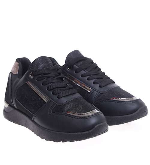 Wiązane czarne buty sportowe damskie /C7-3 16082 G283/