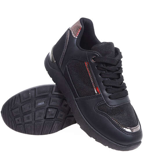 Wiązane czarne buty sportowe damskie /C7-3 16082 G283/