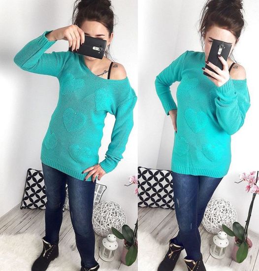 Śliczny sweter z sercami /C36-1 Cx123 / zielony