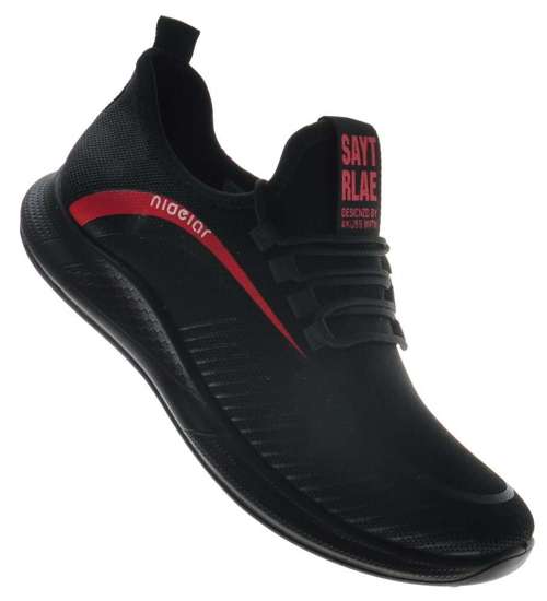 Czarne sportowe buty z czerwonym paskiem /B6-3 9074 S311/
