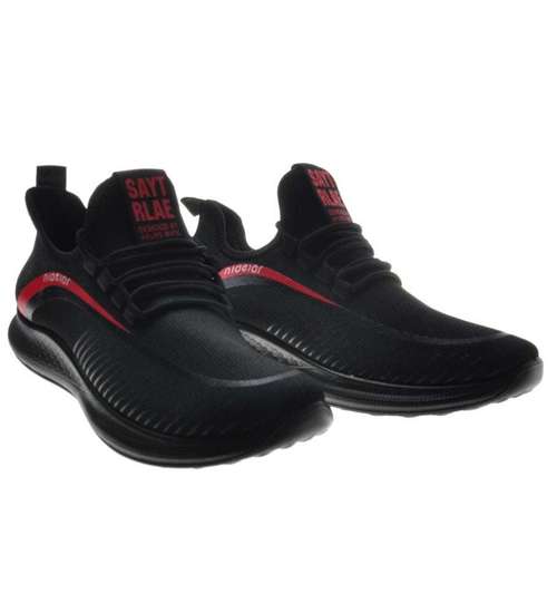Czarne sportowe buty z czerwonym paskiem /B6-3 9074 S311/