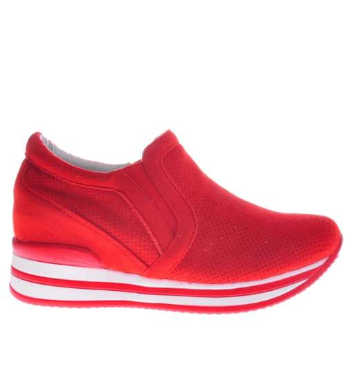 Ażurowe czerwone sneakersy na koturnie /G9-3 11560 T389/