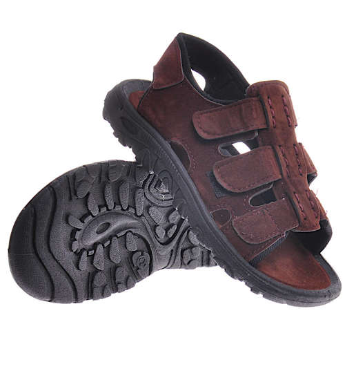 Brązowe sandały chłopiece z rzepami /F4-1 11716 T096/