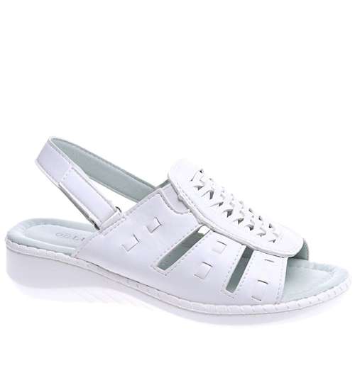 Białe sandały damskie na rzep /D8-2 14512 T245/