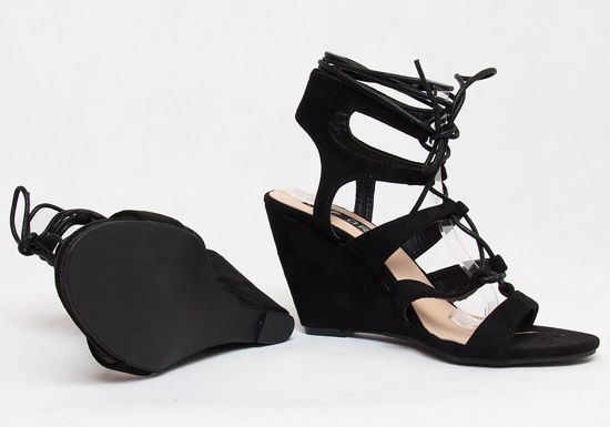 Czarne sandały na koturnie lace up /A6-2 AB71 s217/