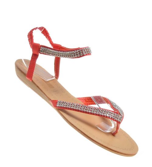 Czerwone sandały japonki z cekinami /E5-3 4718 S076/