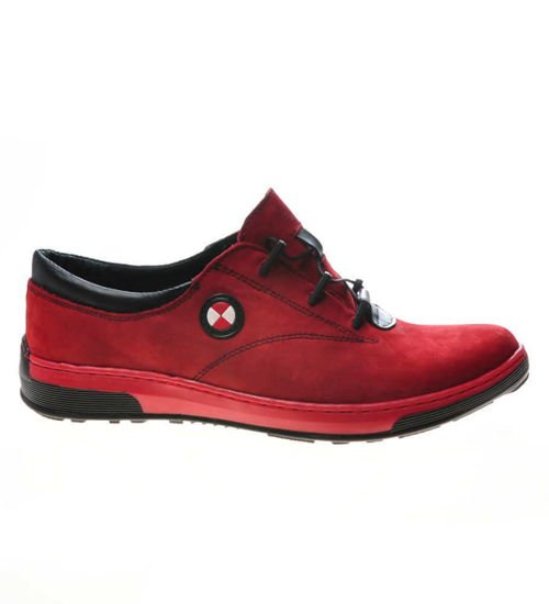 Sportowe buty męskie z naturalnej skóry zamszowej Czerwone /D5-2 651 kol1030 S110/