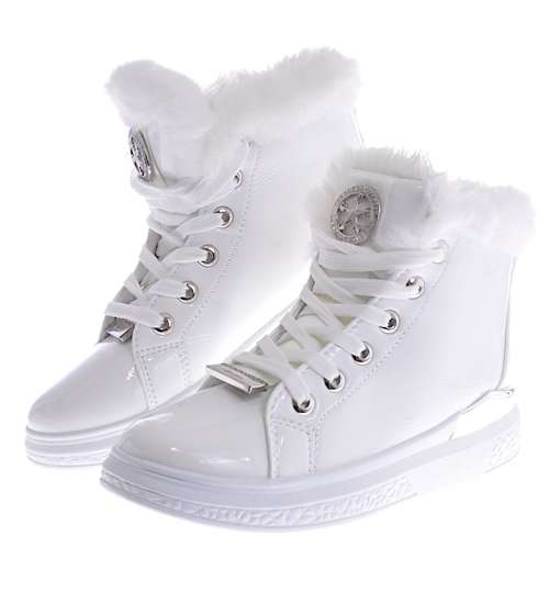 Zimowe sneakersy z futerkiem Białe /A9-3 10429 S578/