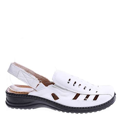 Białe sandały damskie na rzep /F7-2 14612 T190/