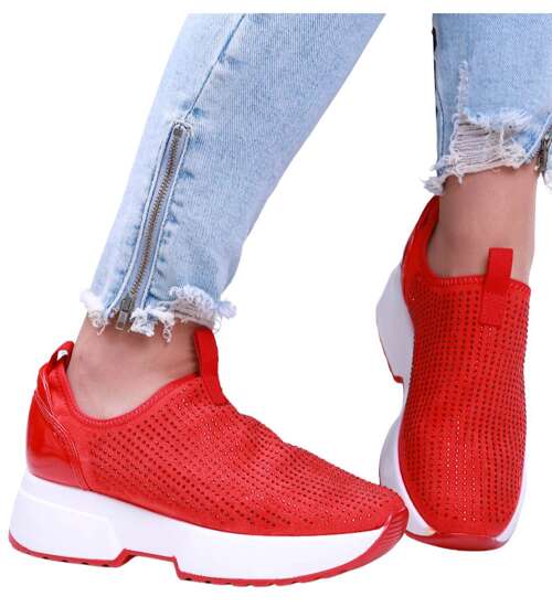 Czerwone wsuwane trampki sneakersy na koturnie /F8-3 15735 T218/