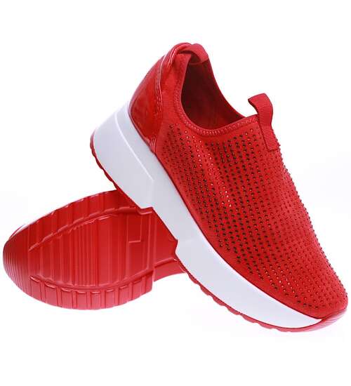 Czerwone wsuwane trampki sneakersy na koturnie /F8-3 15735 T218/