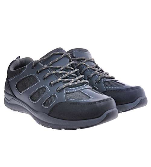 Sznurowane męskie buty trekkingowe Szare /F9-2 10951 T396/