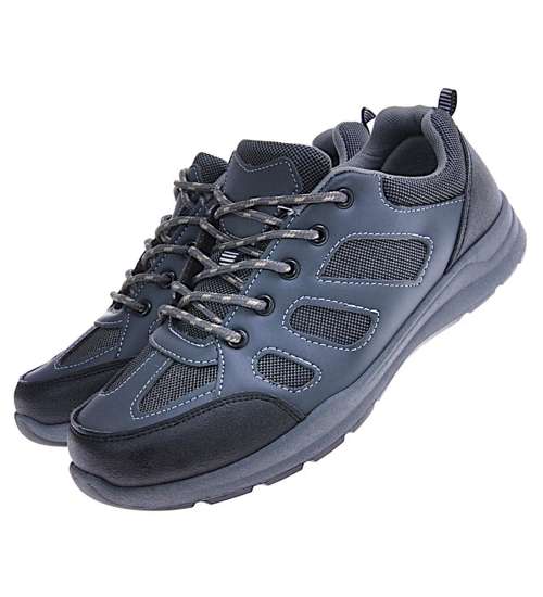 Sznurowane męskie buty trekkingowe Szare /F9-2 10951 T396/